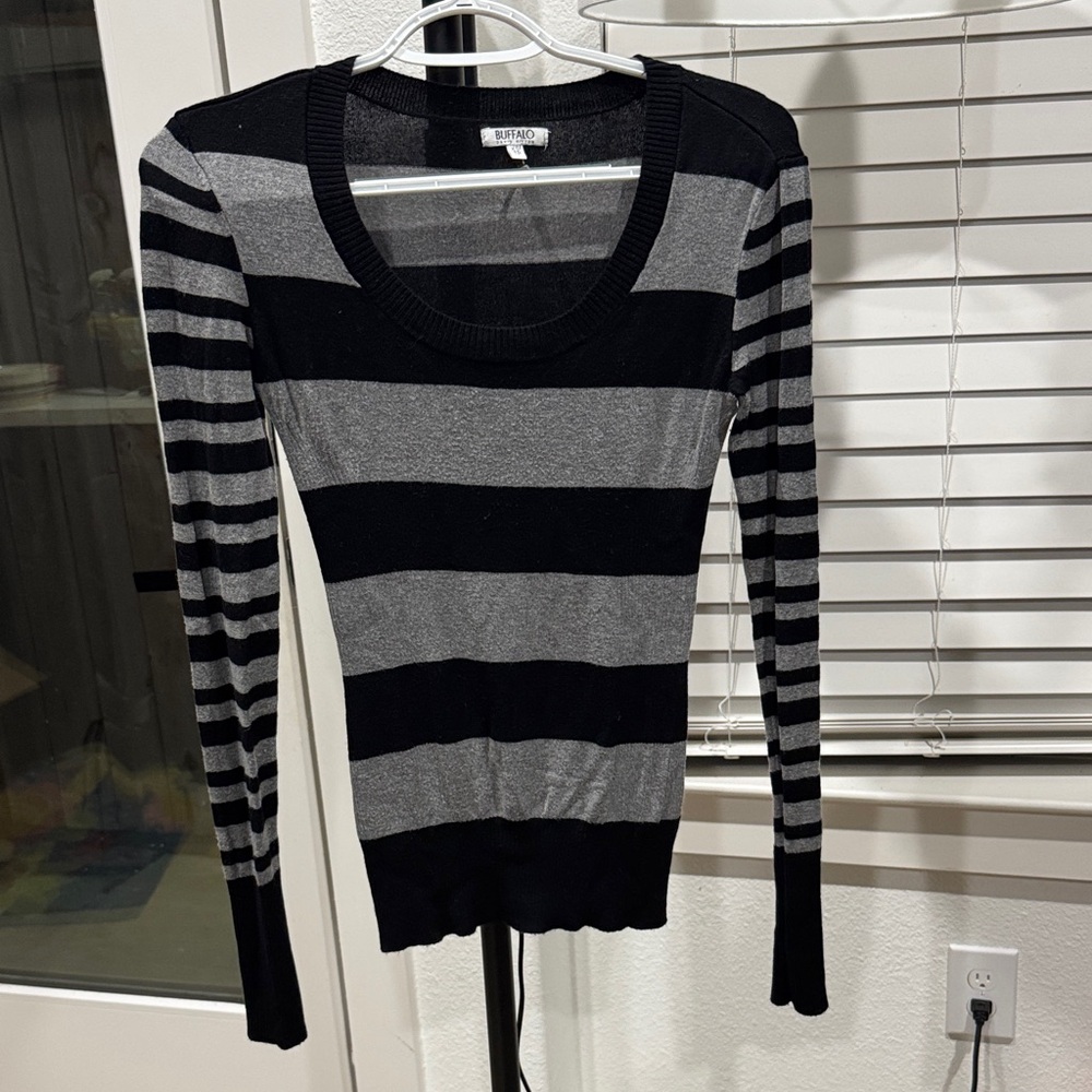 Buffalo David Bitton Black and Gray Striped Sweater